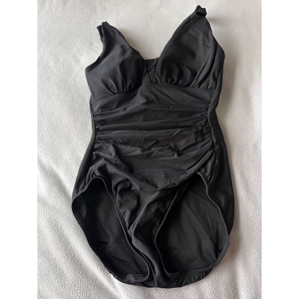Lands End One Piece Swimsuit Womens 6 Black Shirred Malliot Classic Modest